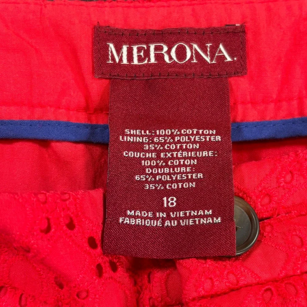 Merona Womens Red‎ Eyelet Cotton Shorts Size 18 Embroidered Summer Casual